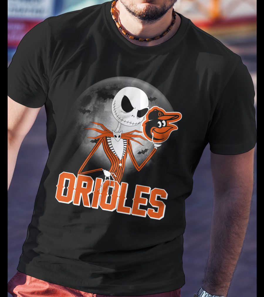 Jack Skellington Halloween Orioless Moon Bat T-Shirt
