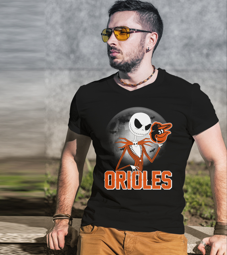 Jack Skellington Halloween Orioless Moon Bat T-Shirt