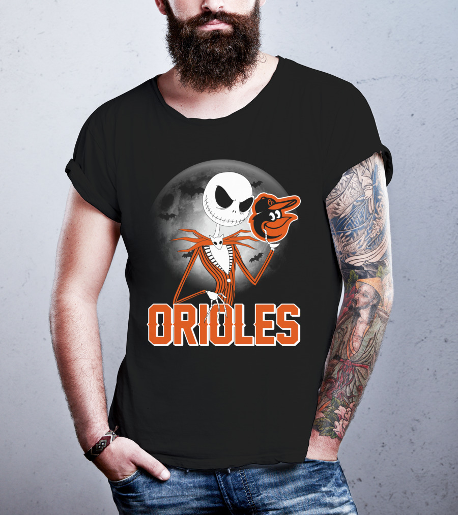 Jack Skellington Halloween Orioless Moon Bat T-Shirt