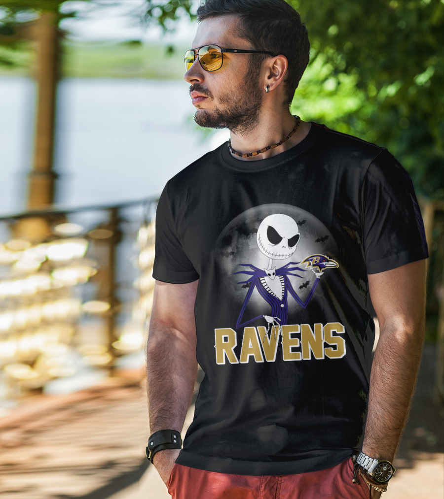 Jack Skellington Baltimore Ravens Halloween Moon Ravens T-Shirt