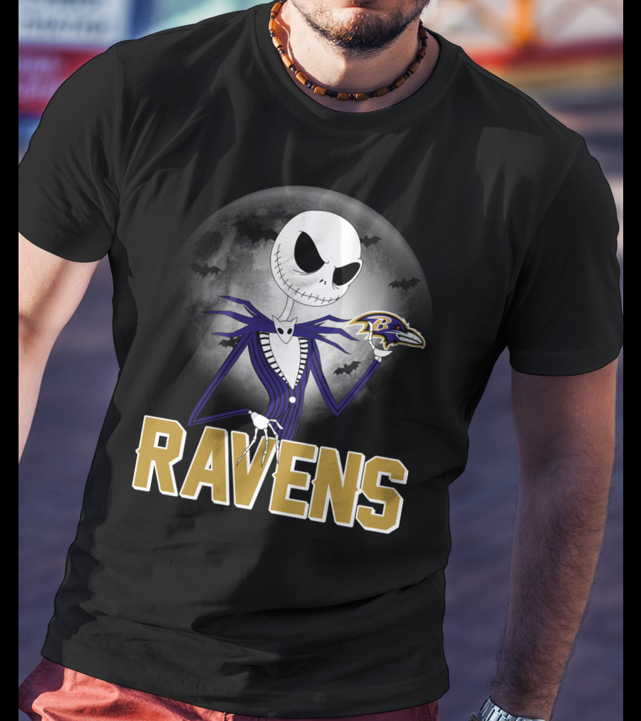 Jack Skellington Baltimore Ravens Halloween Moon Ravens T-Shirt
