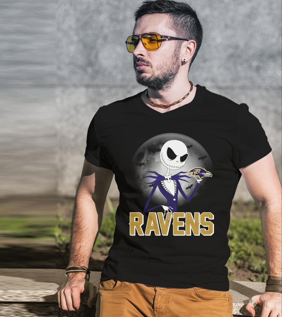 Jack Skellington Baltimore Ravens Halloween Moon Ravens T-Shirt