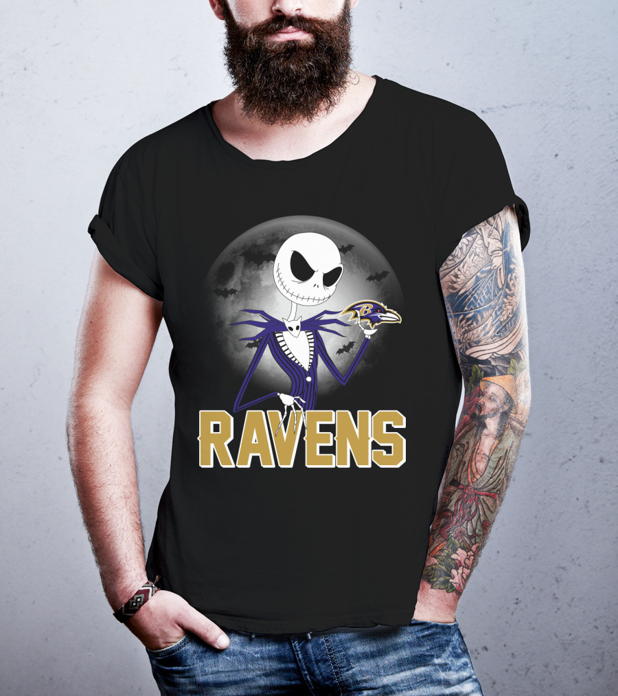 Jack Skellington Baltimore Ravens Halloween Moon Ravens T-Shirt