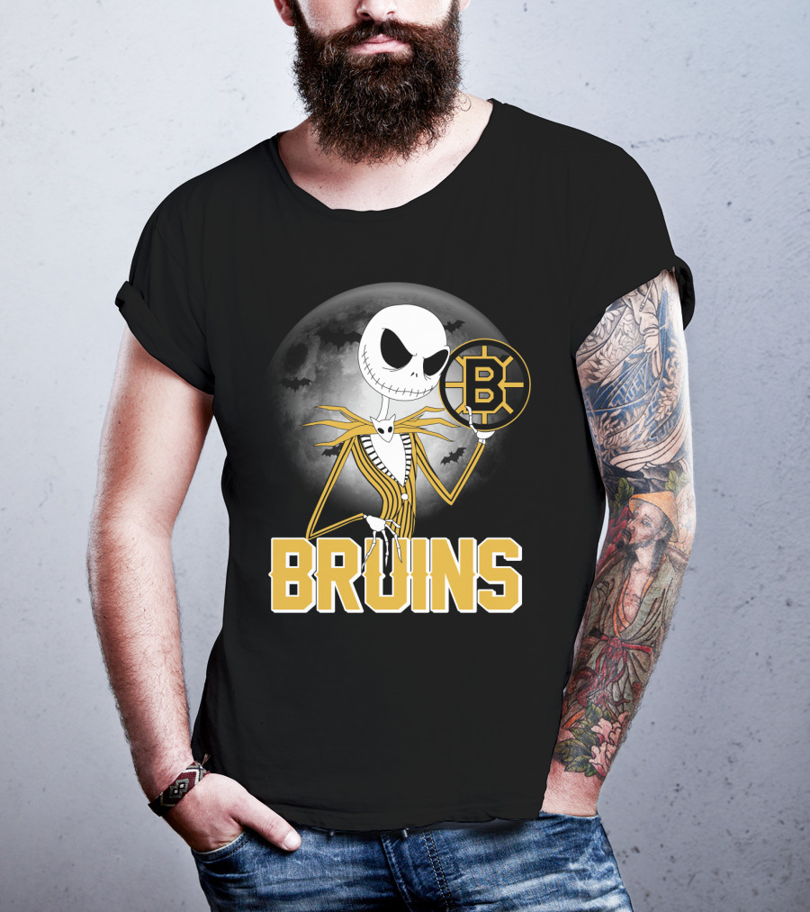 Jack Skellington Halloween Boston Bruins Moon And Bats T-Shirt