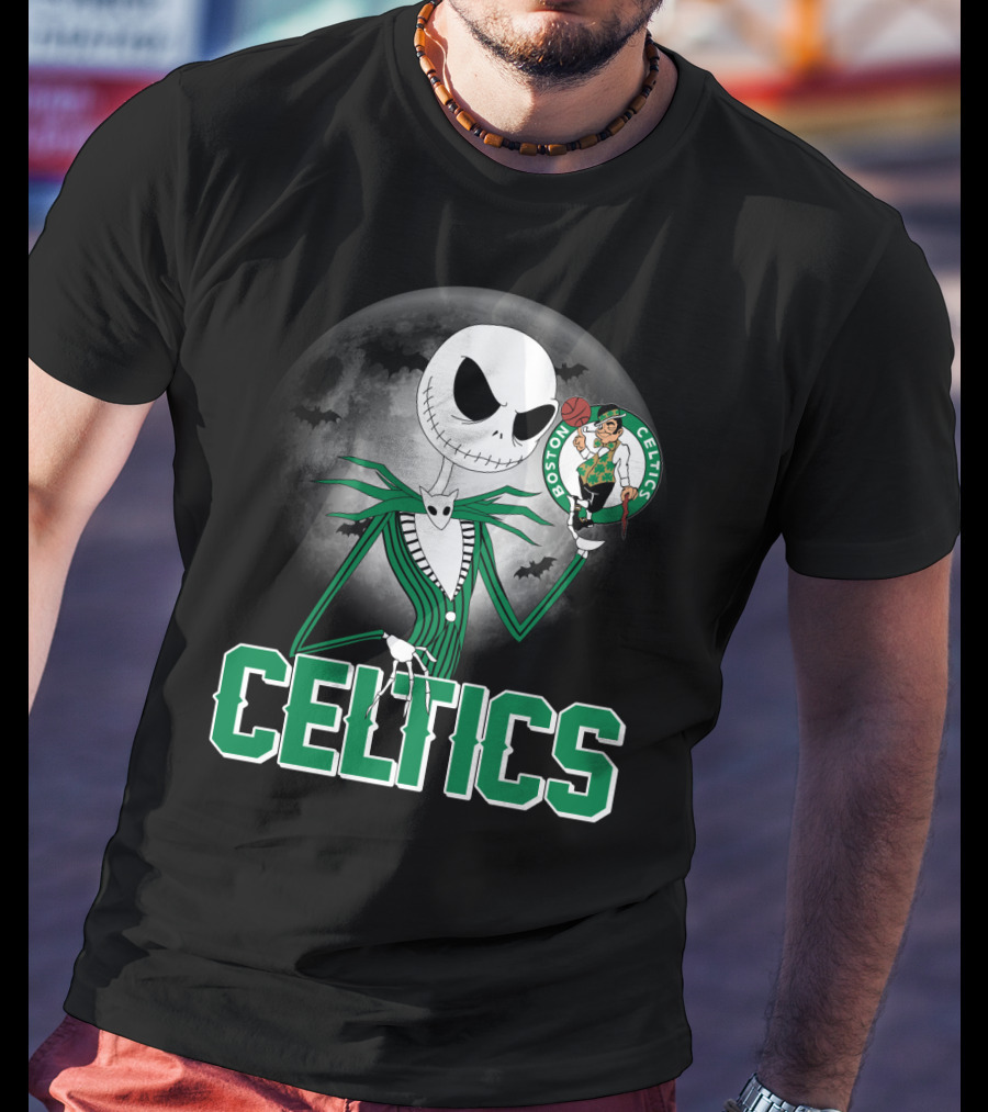 Celtics Jack Skellington Halloween Boston Celtics Moon And Bats T-Shirt