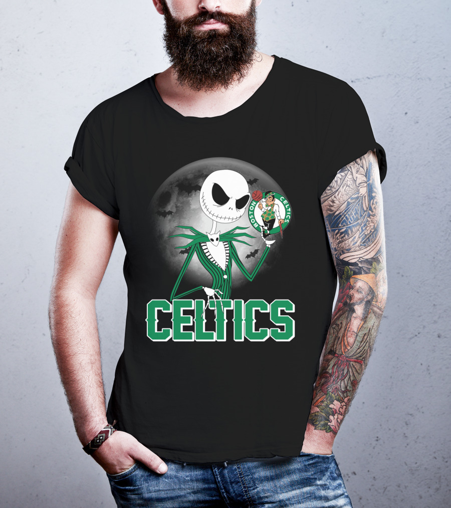 Celtics Jack Skellington Halloween Boston Celtics Moon And Bats T-Shirt