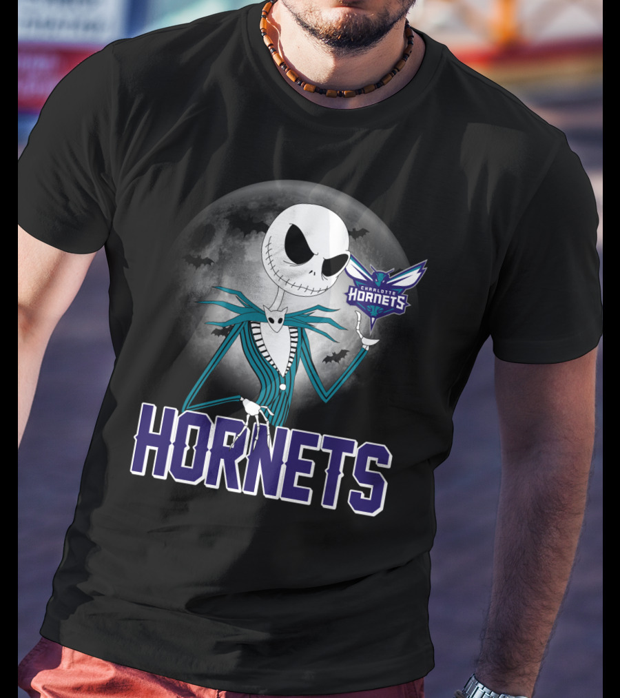 Jack Skellington Halloween Charlotte Hornets Moon Bats T-Shirt