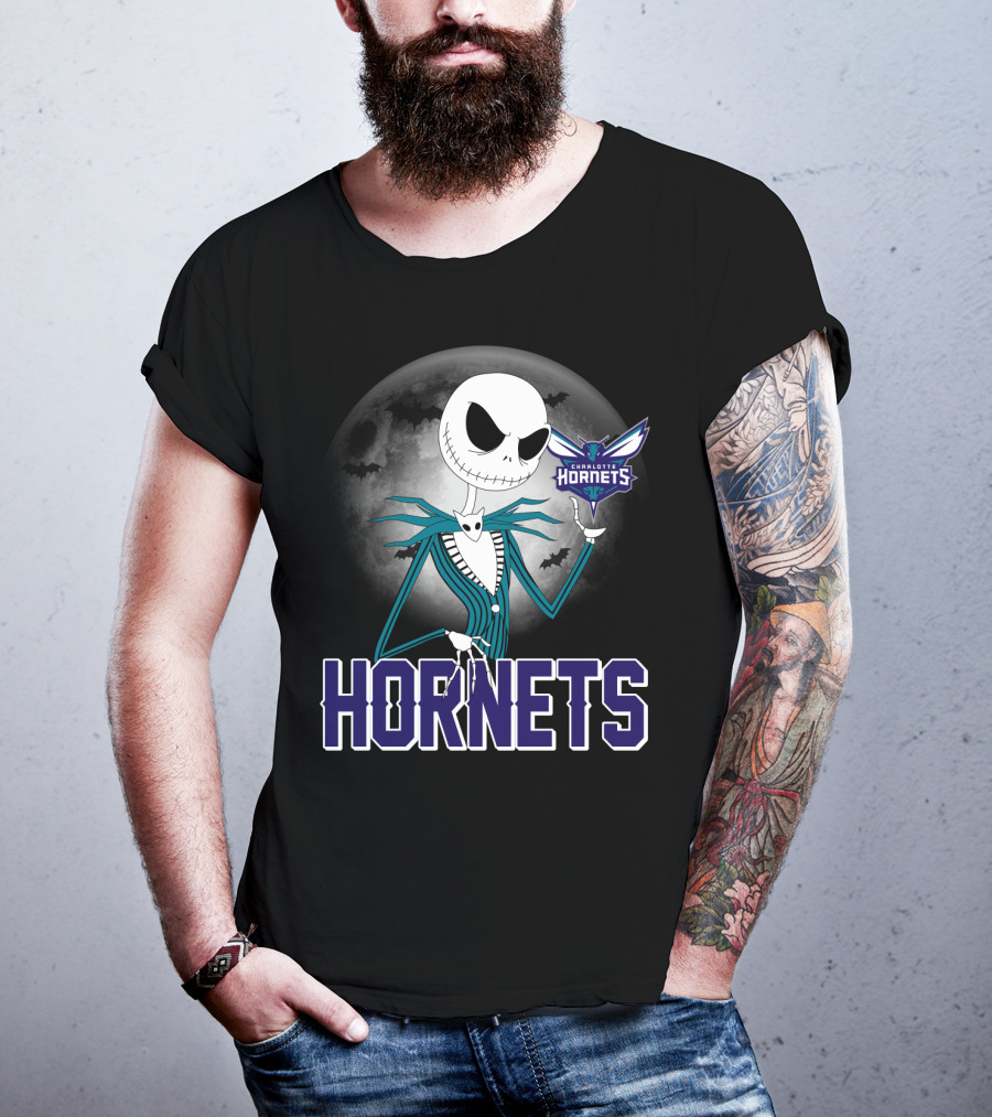 Jack Skellington Halloween Charlotte Hornets Moon Bats T-Shirt