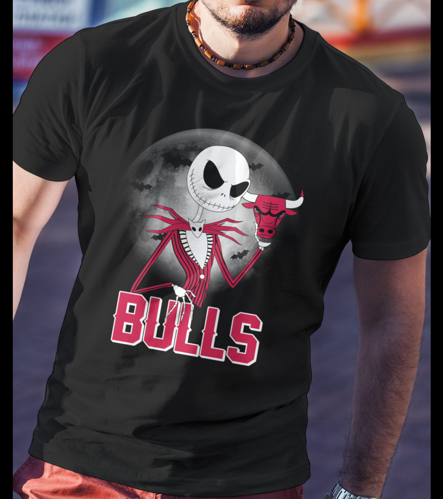Jack Skellington Halloween Bulls Moon Chicago T-Shirt