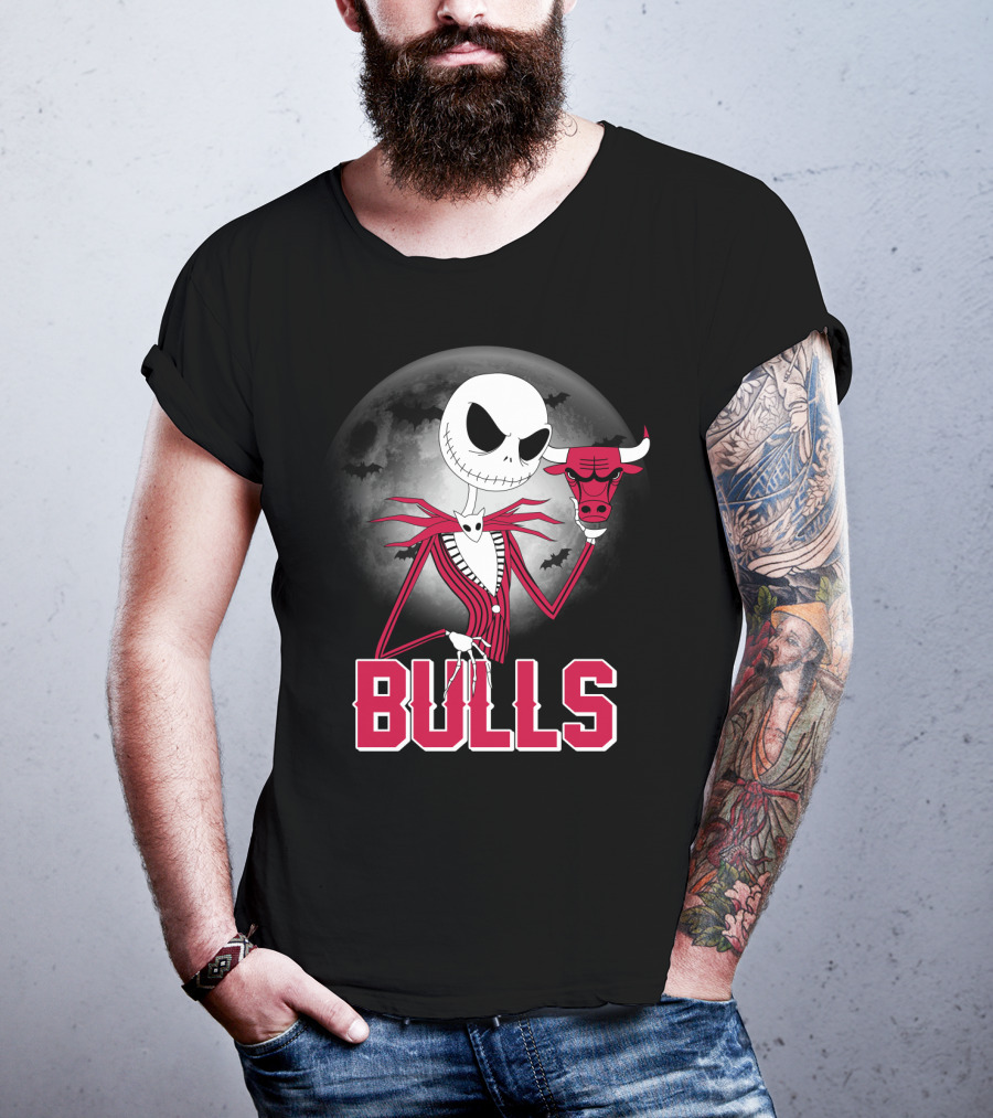 Jack Skellington Halloween Bulls Moon Chicago T-Shirt