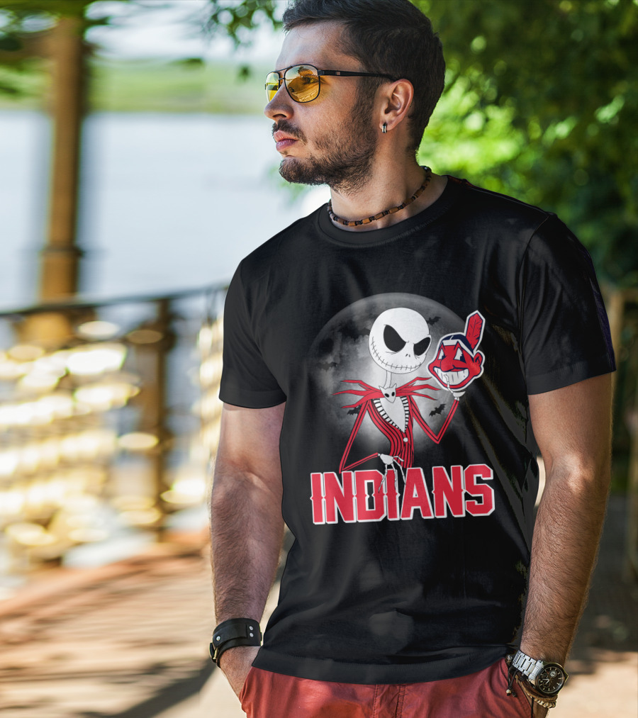 Jack Skellington Halloween Moon Cleveland Indians T-Shirt