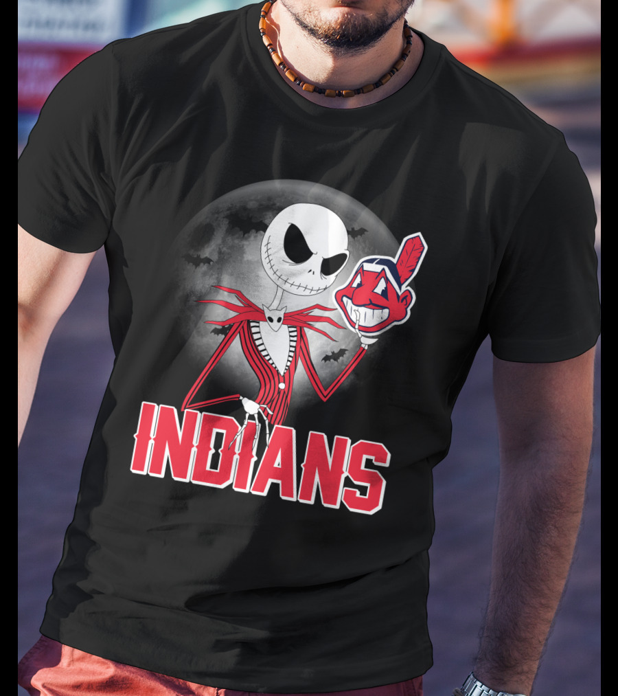 Jack Skellington Halloween Moon Cleveland Indians T-Shirt
