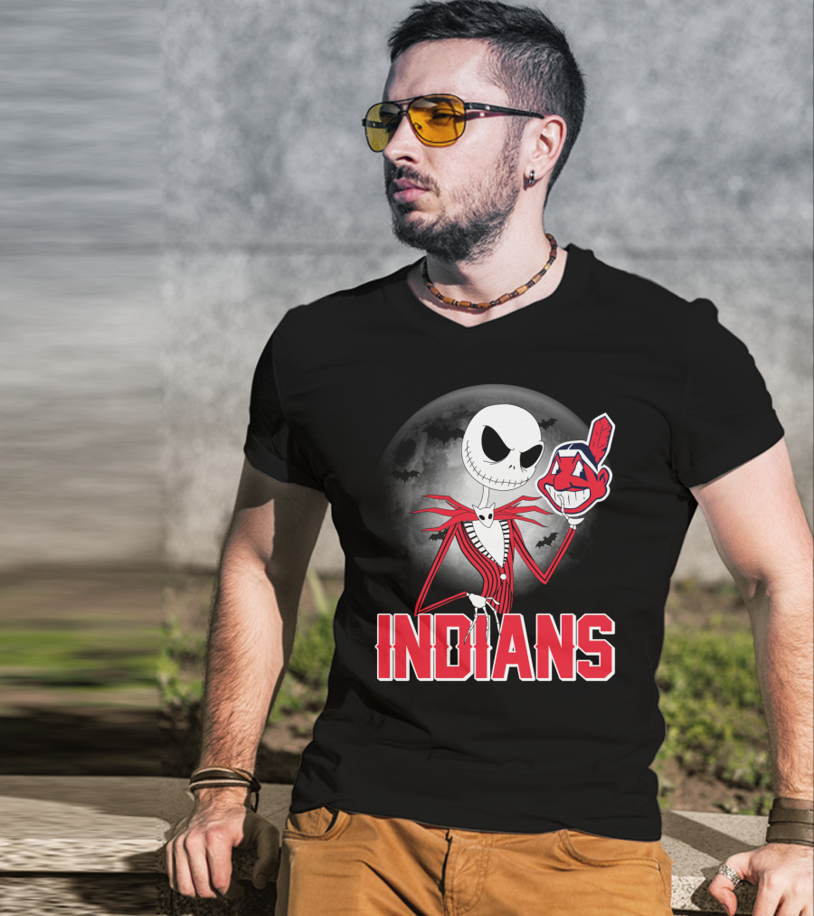 Jack Skellington Halloween Moon Cleveland Indians T-Shirt