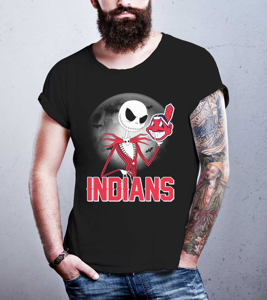Jack Skellington Halloween Moon Cleveland Indians T-Shirt