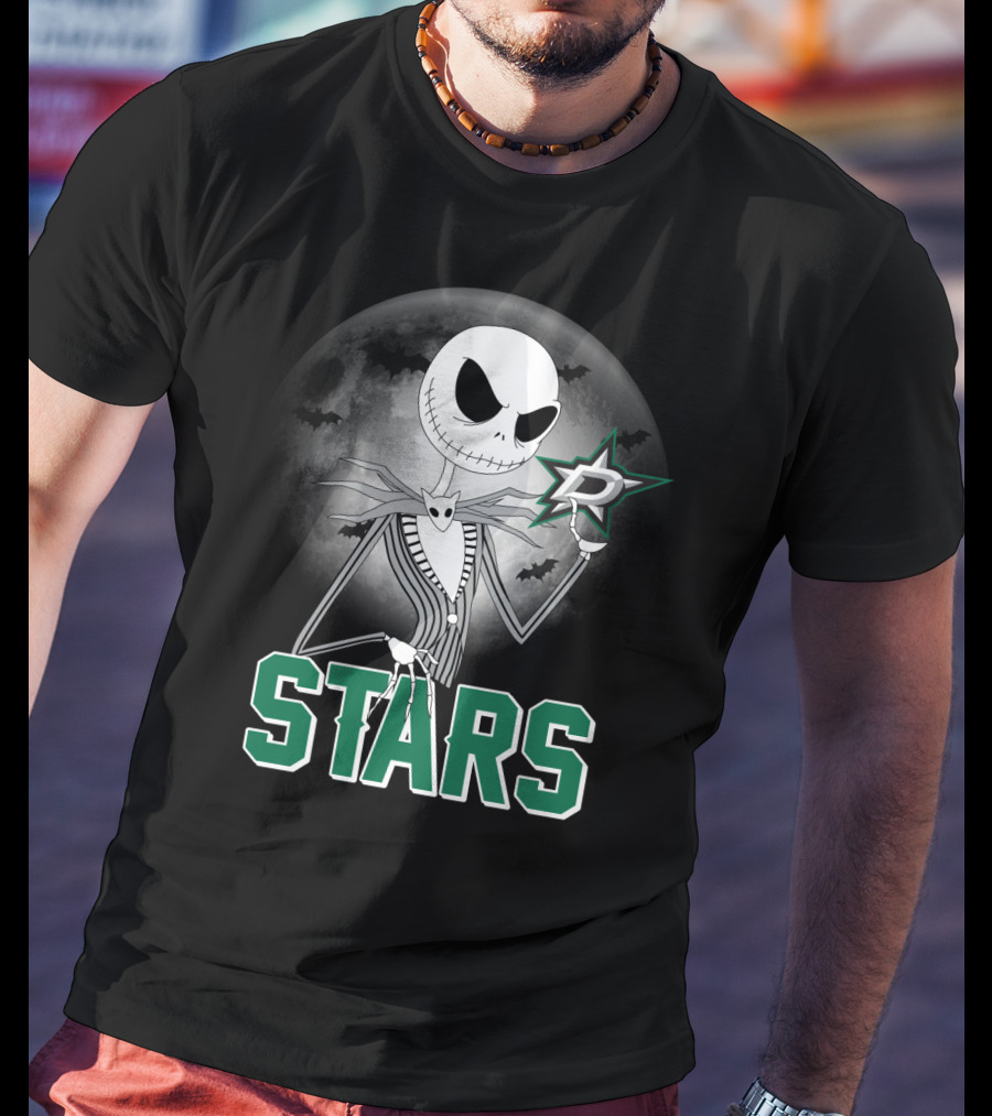 Jack Skellington Dallas Stars Halloween Moon Background Fan T-Shirt