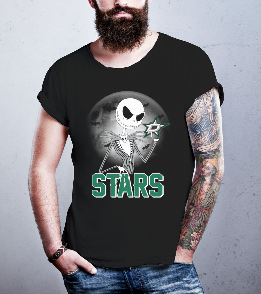 Jack Skellington Dallas Stars Halloween Moon Background Fan T-Shirt