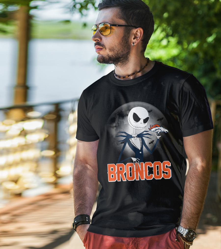 Jack Skellington Broncos Halloween Mashup Denver Broncos Sports Fan T-Shirt