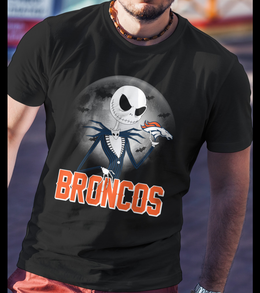 Jack Skellington Broncos Halloween Mashup Denver Broncos Sports Fan T-Shirt