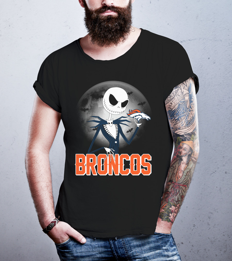 Jack Skellington Broncos Halloween Mashup Denver Broncos Sports Fan T-Shirt