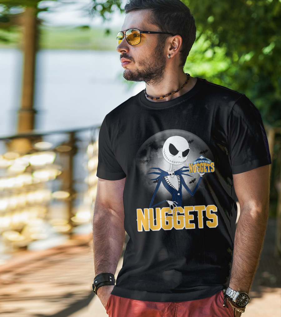 Jack Skellington Denver Nuggets Halloween Moon Bats T-Shirt