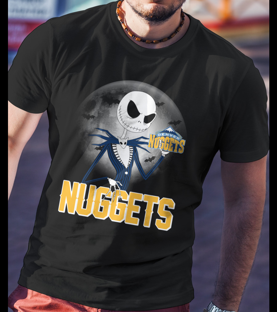 Jack Skellington Denver Nuggets Halloween Moon Bats T-Shirt