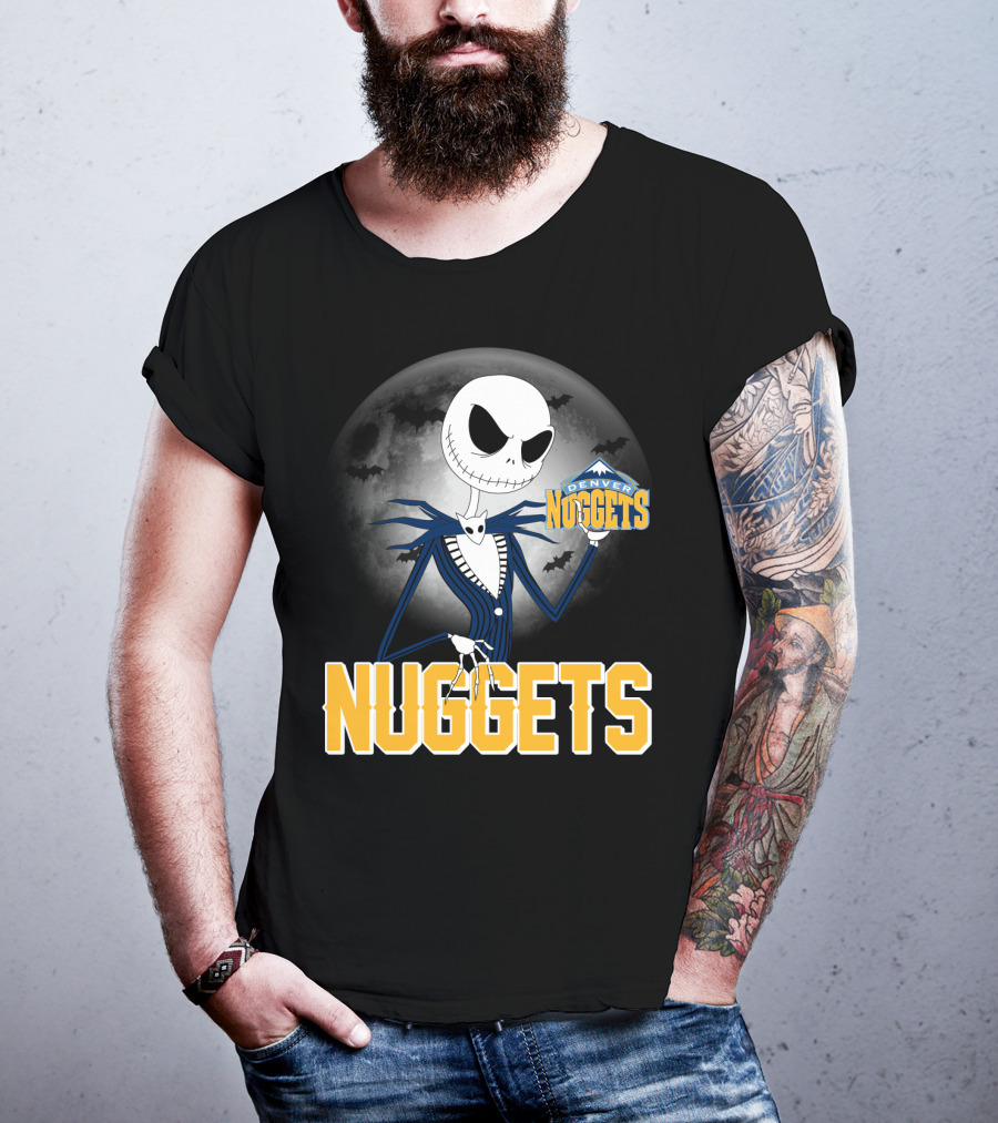 Jack Skellington Denver Nuggets Halloween Moon Bats T-Shirt