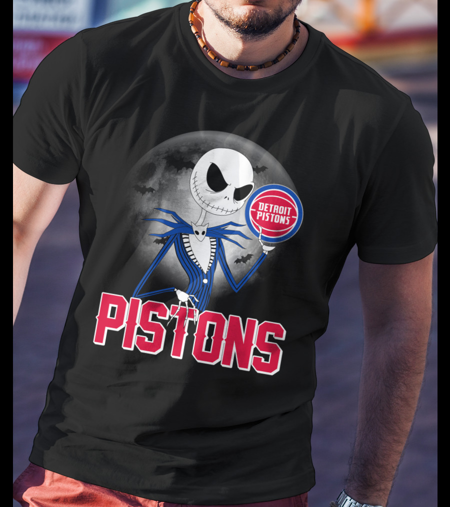 Jack Skellington Detroit Pistons Halloween Moon T-Shirt