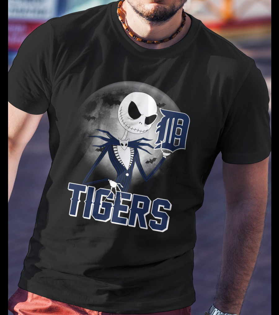 Jack Skellington Detroit Tigers Halloween Moon Scene T-Shirt