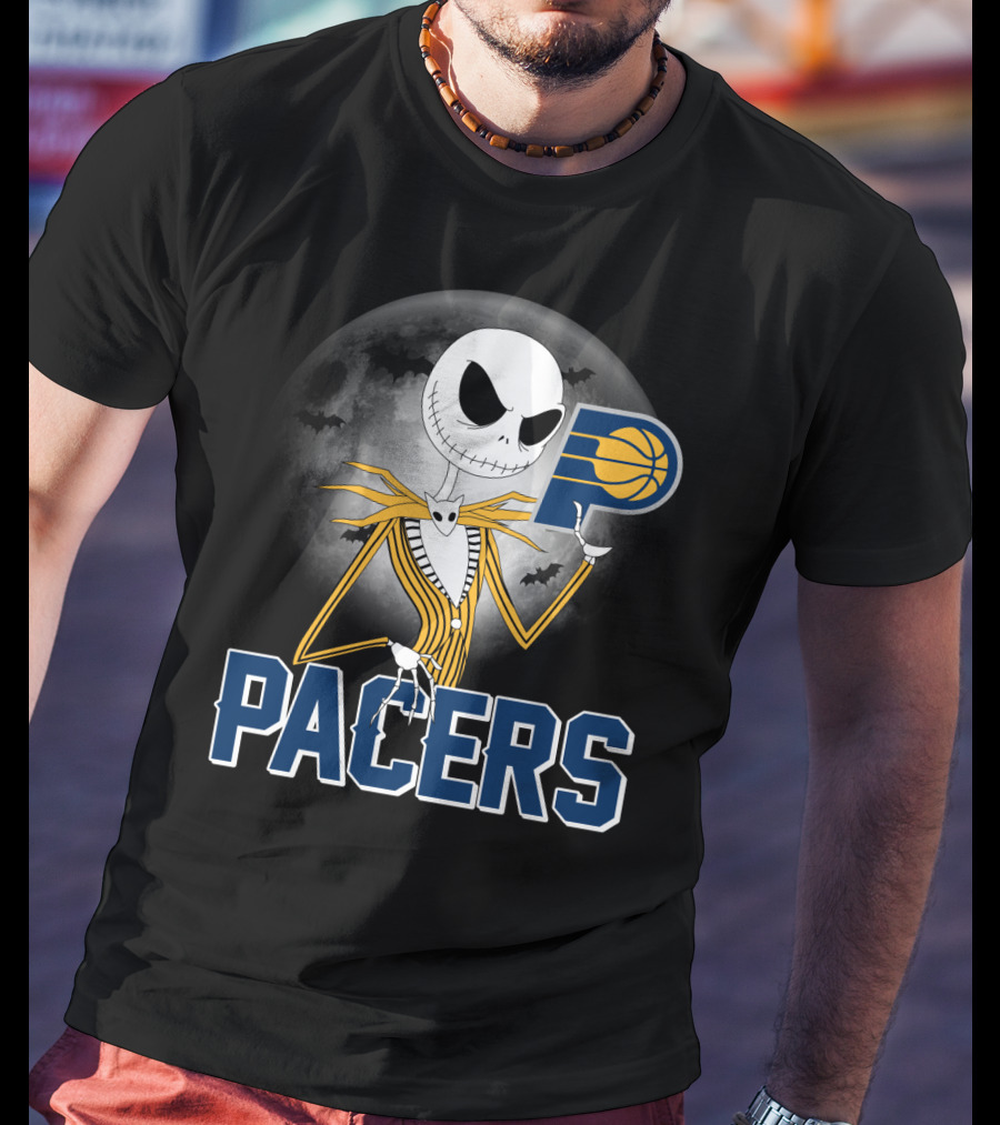 Jack Skellington Halloween Indiana Pacers Basketball Moon Bats T-Shirt