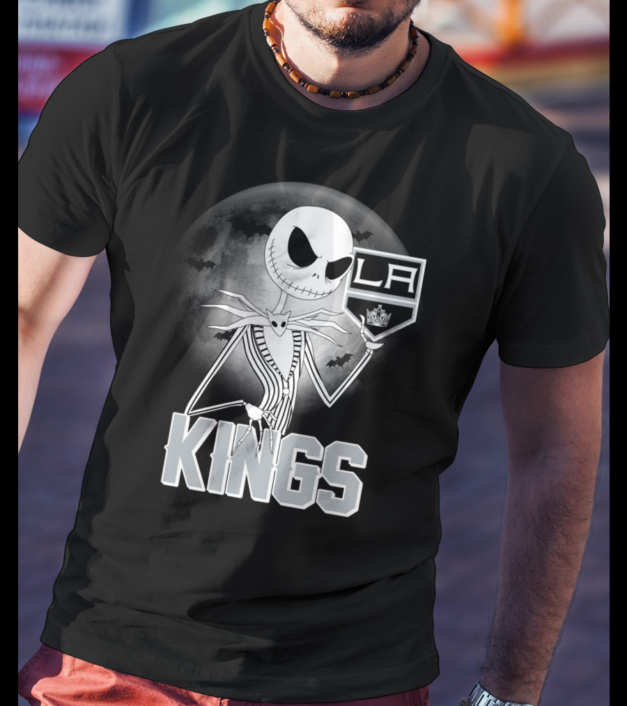 Jack Skellington Los Angeles Kings Halloween Moon Background T-Shirt