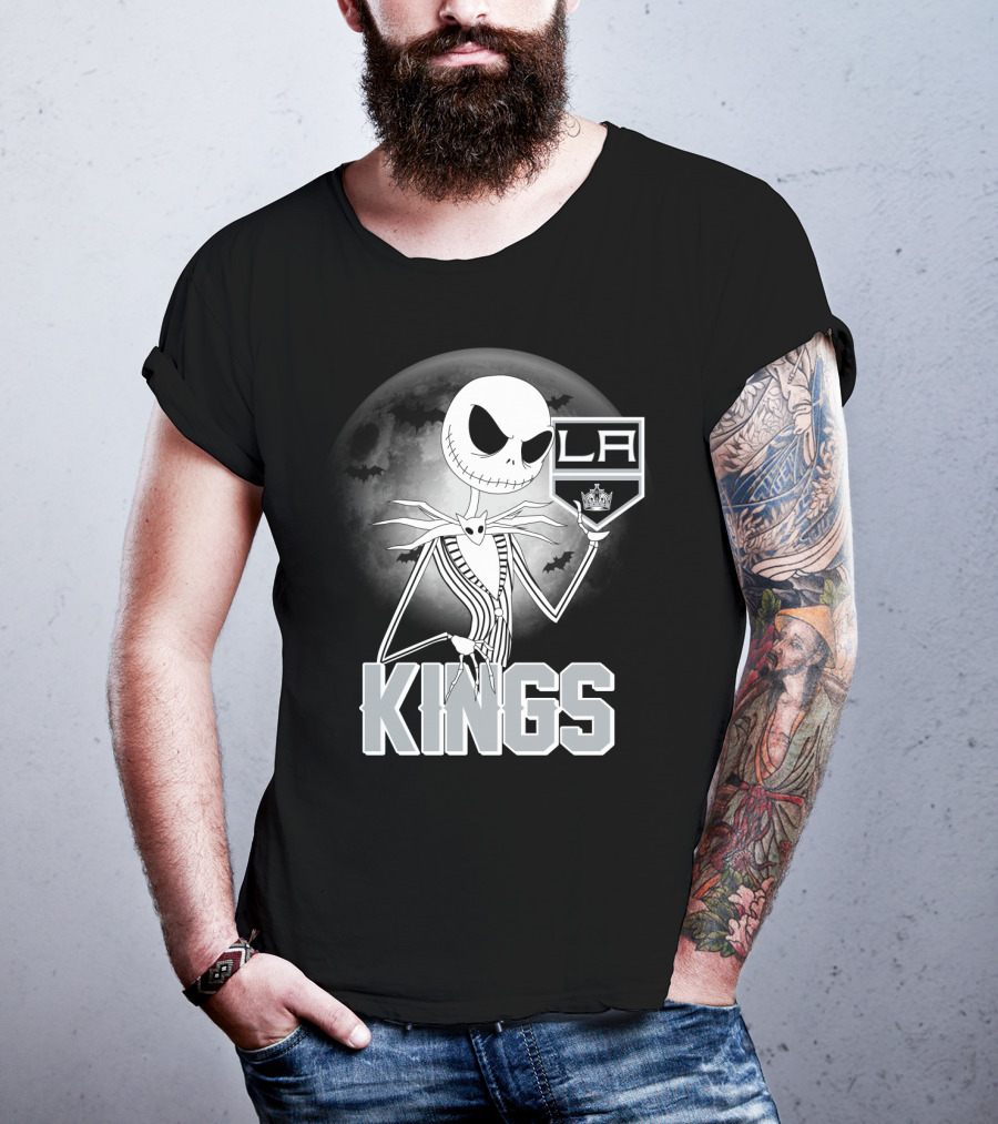 Jack Skellington Los Angeles Kings Halloween Moon Background T-Shirt