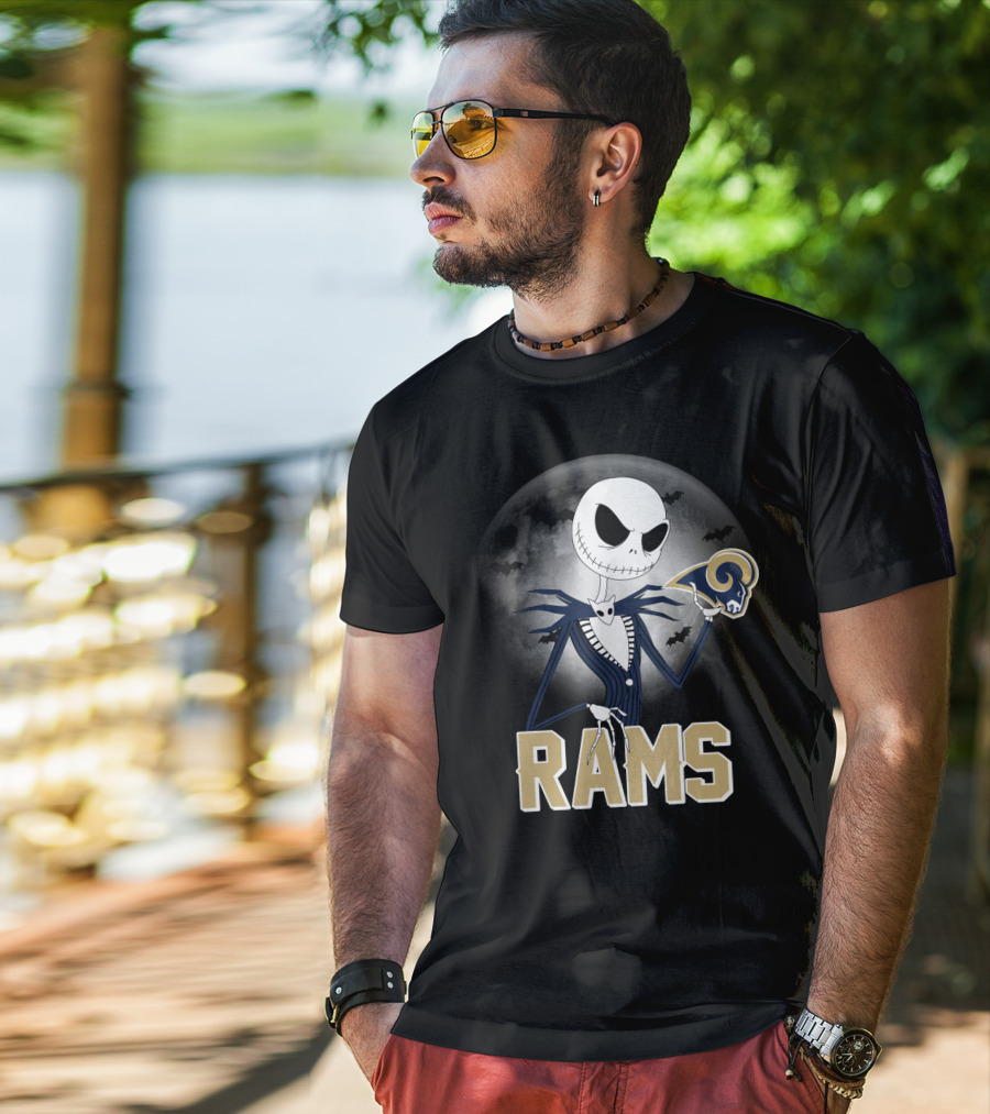 Jack Skellington Halloween Rams Moon Logos T-Shirt