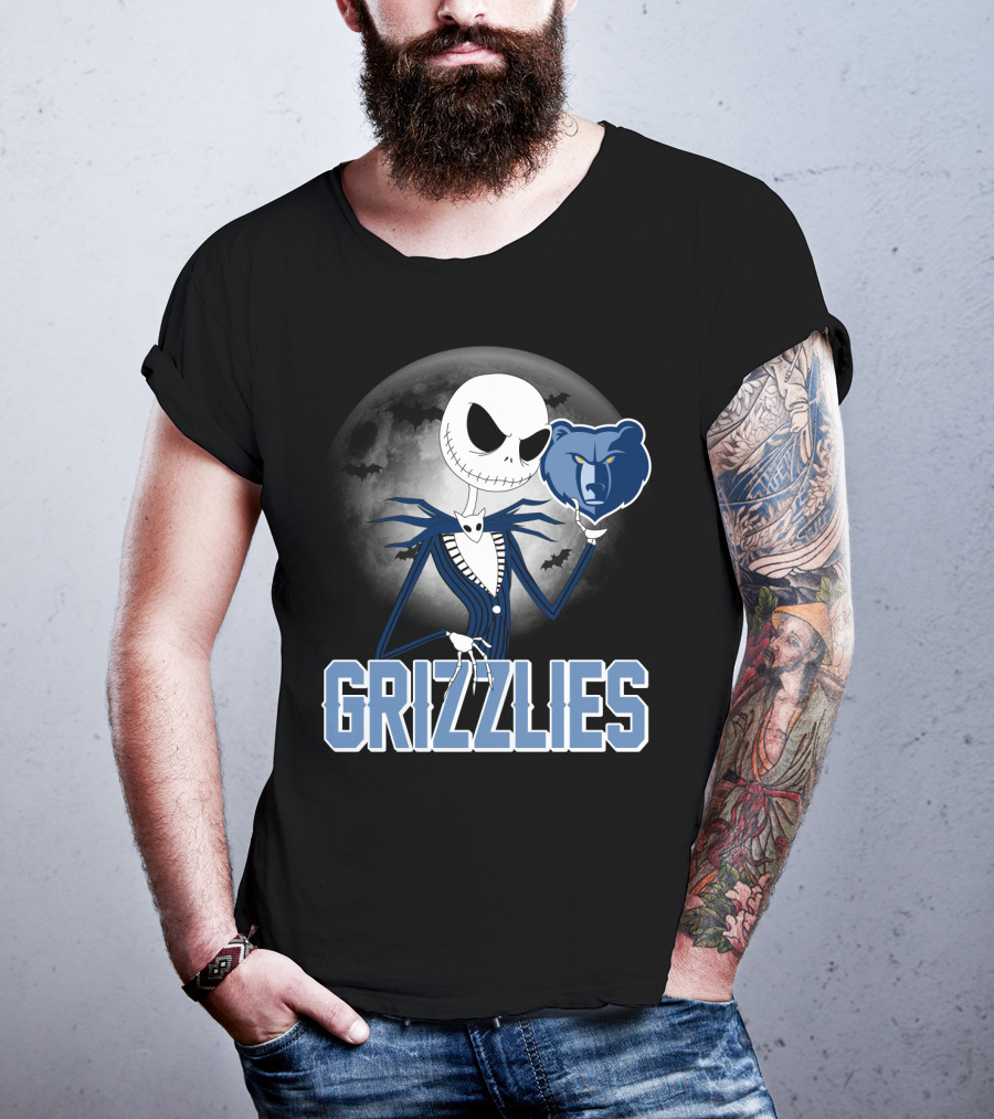 Jack Skellington Grizzlies Halloween Moon T-Shirt