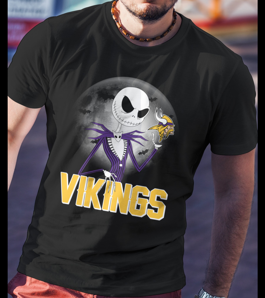 Jack Skellington Vikings Halloween Minnesota Football Theme T-Shirt