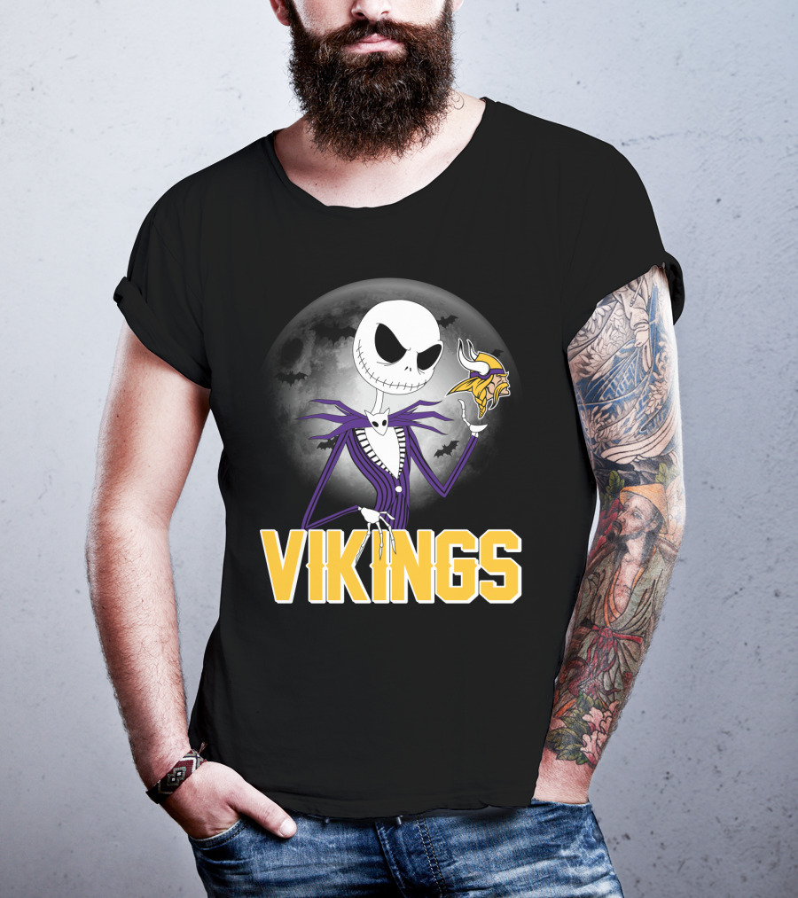 Jack Skellington Vikings Halloween Minnesota Football Theme T-Shirt