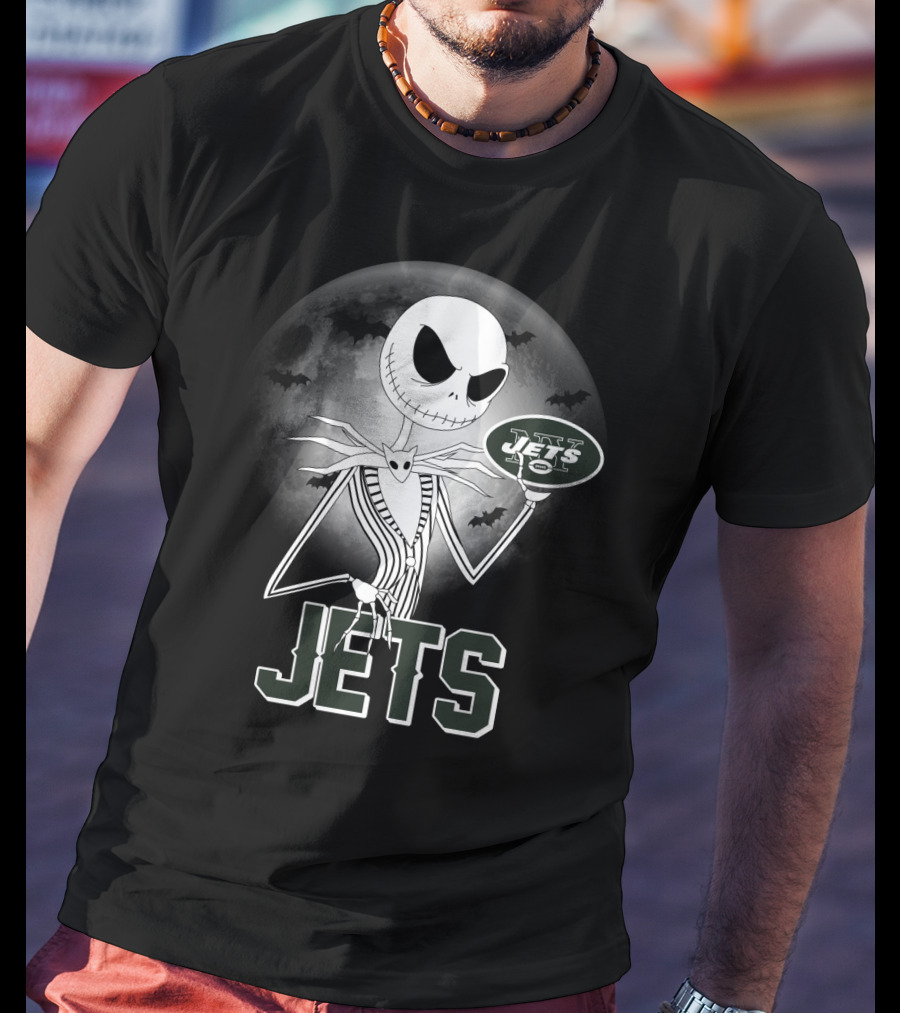Jack Skellington Halloween New York Jets Moonlit T-Shirt