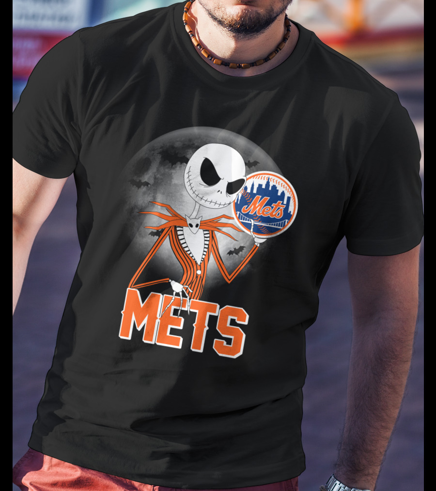 Jack Skellington Mets Baseball Halloween Moon T-Shirt