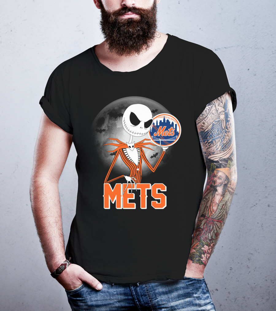 Jack Skellington Mets Baseball Halloween Moon T-Shirt