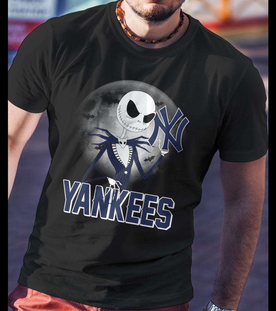 Jack Skellington Yankees Halloween Moon Sports Mashup T-Shirt
