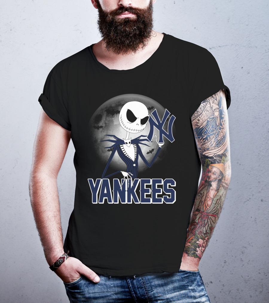Jack Skellington Yankees Halloween Moon Sports Mashup T-Shirt