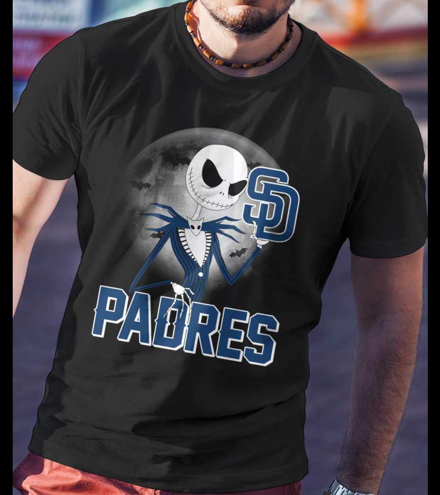 Jack Skellington San Diego Padres Halloween Moon Background T-Shirt