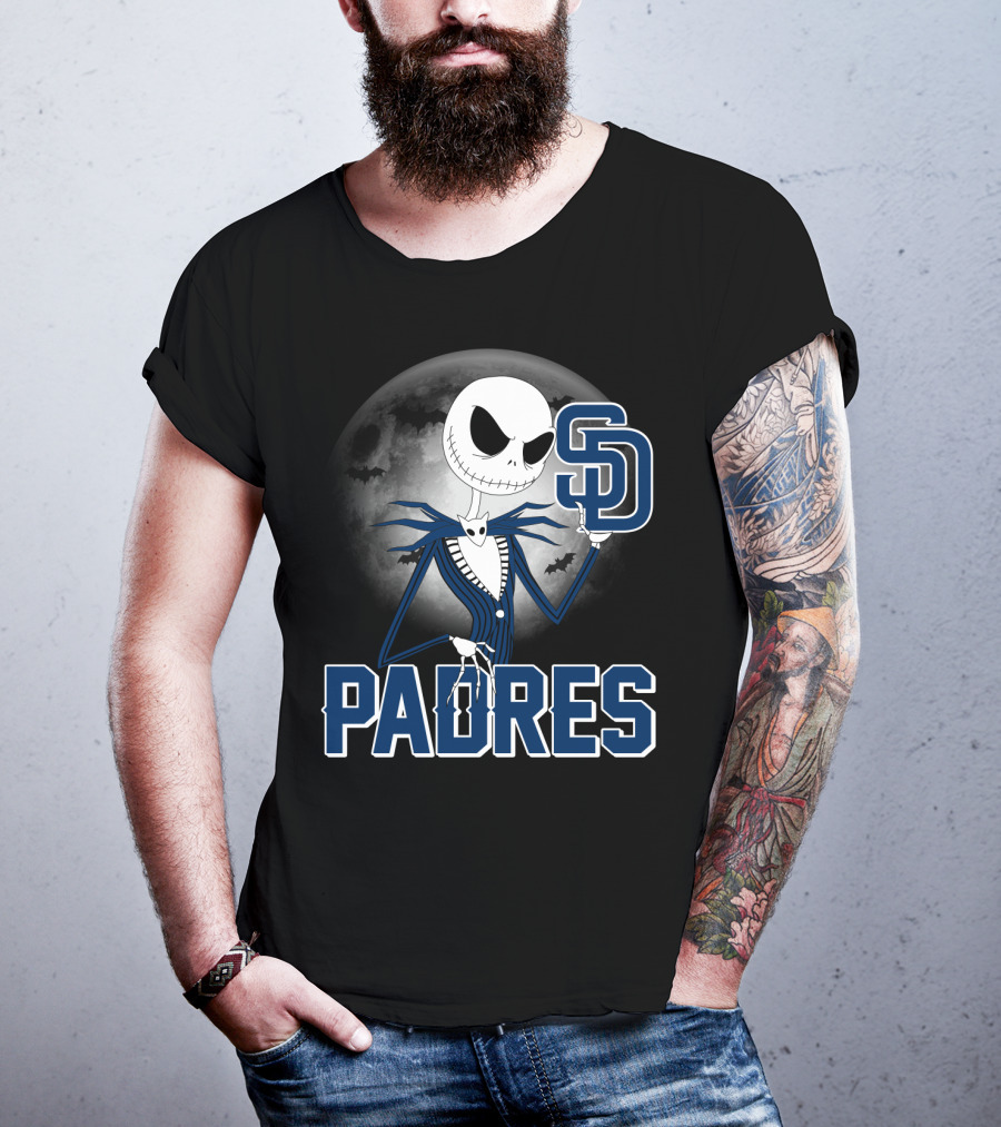 Jack Skellington San Diego Padres Halloween Moon Background T-Shirt