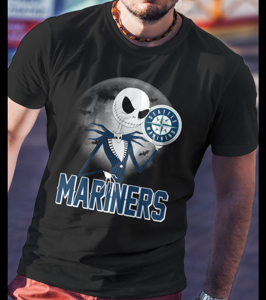 Seattle Mariners Jack Skellington Halloween Moon T-Shirt