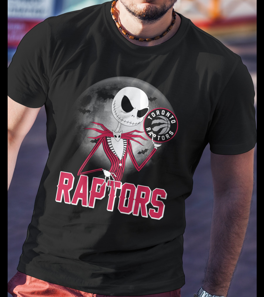 Jack Skellington Raptors Halloween Toronto Raptors Basketball Moon Bats T-Shirt