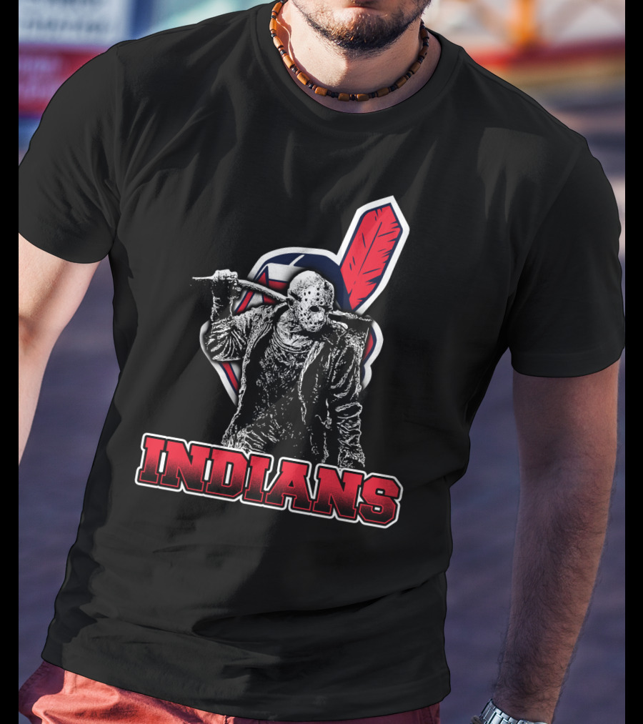 Jason Voorhees With Indians Logo And Cleaver T-Shirt