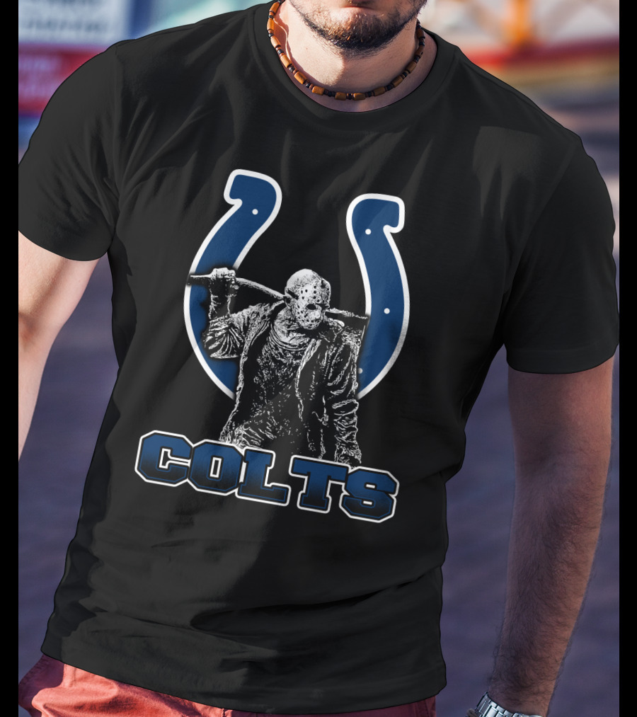 Jason Voorhees Wielding Axe Indianapolis Colts Logo And Fans T-Shirt