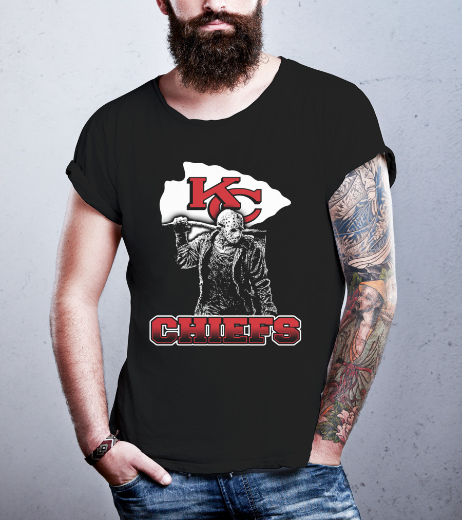 Jason Voorhees With Kansas City Chiefs Logo Chiefs Fans T-Shirt