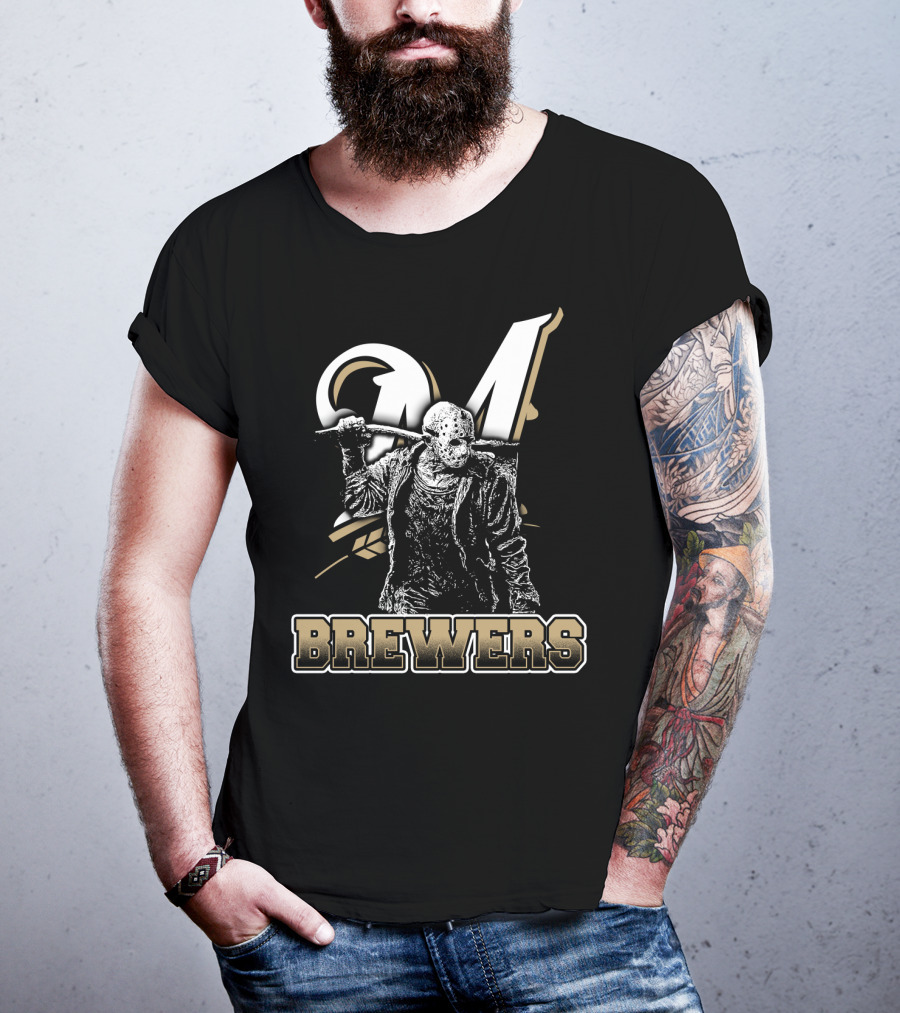 Mashup Of Jason Voorhees With Milwaukee Brewers Fans Aesthetic T-Shirt