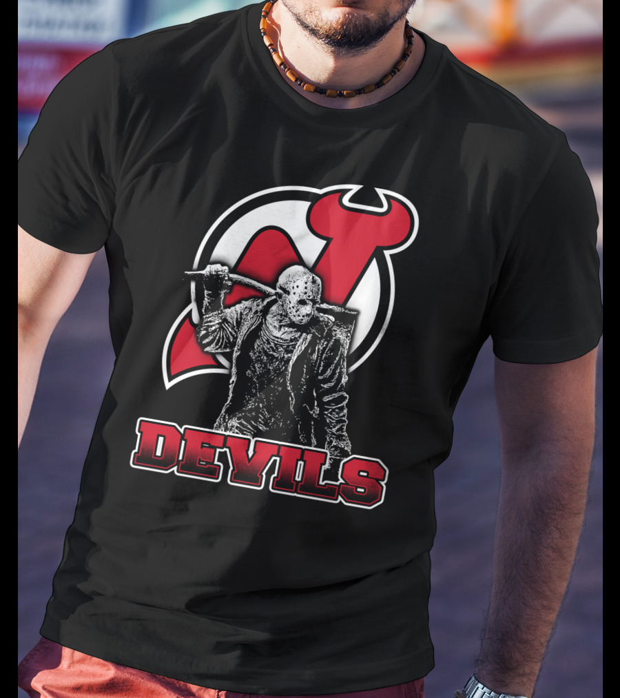 Voorhees New Jersey Devils Fan Mashup With Iconic Mask And Hockey T-Shirt