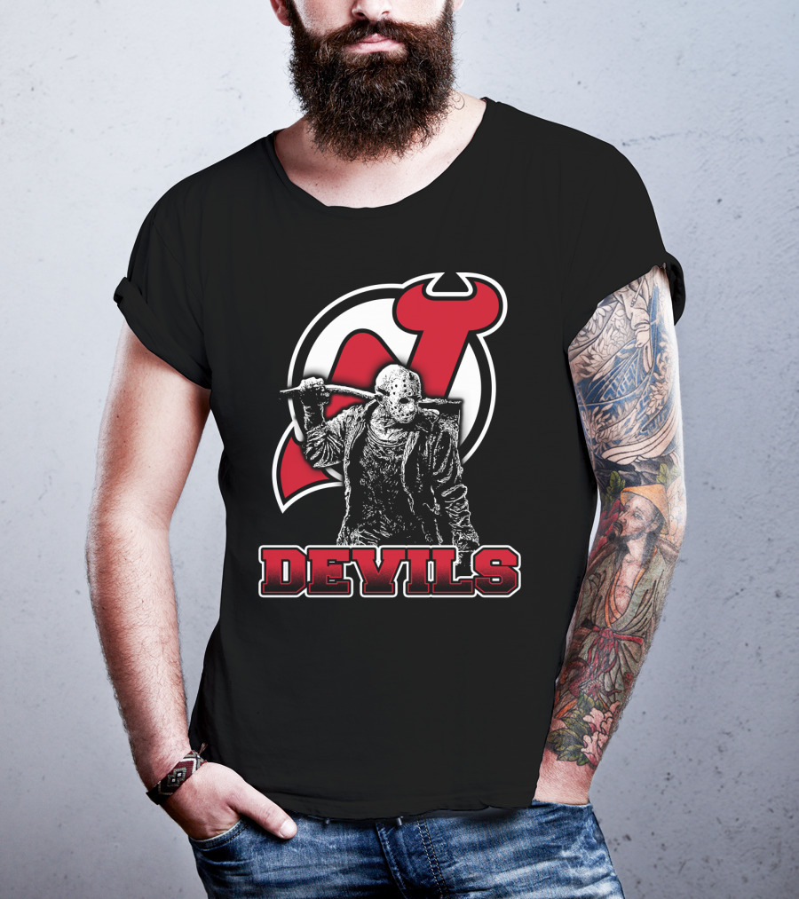 Voorhees New Jersey Devils Fan Mashup With Iconic Mask And Hockey T-Shirt